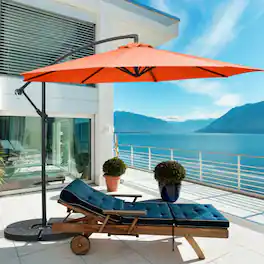 Mondawe - 10 Feet Offset Umbrella with 8 Ribs Cantilever and Cross Base - Orange