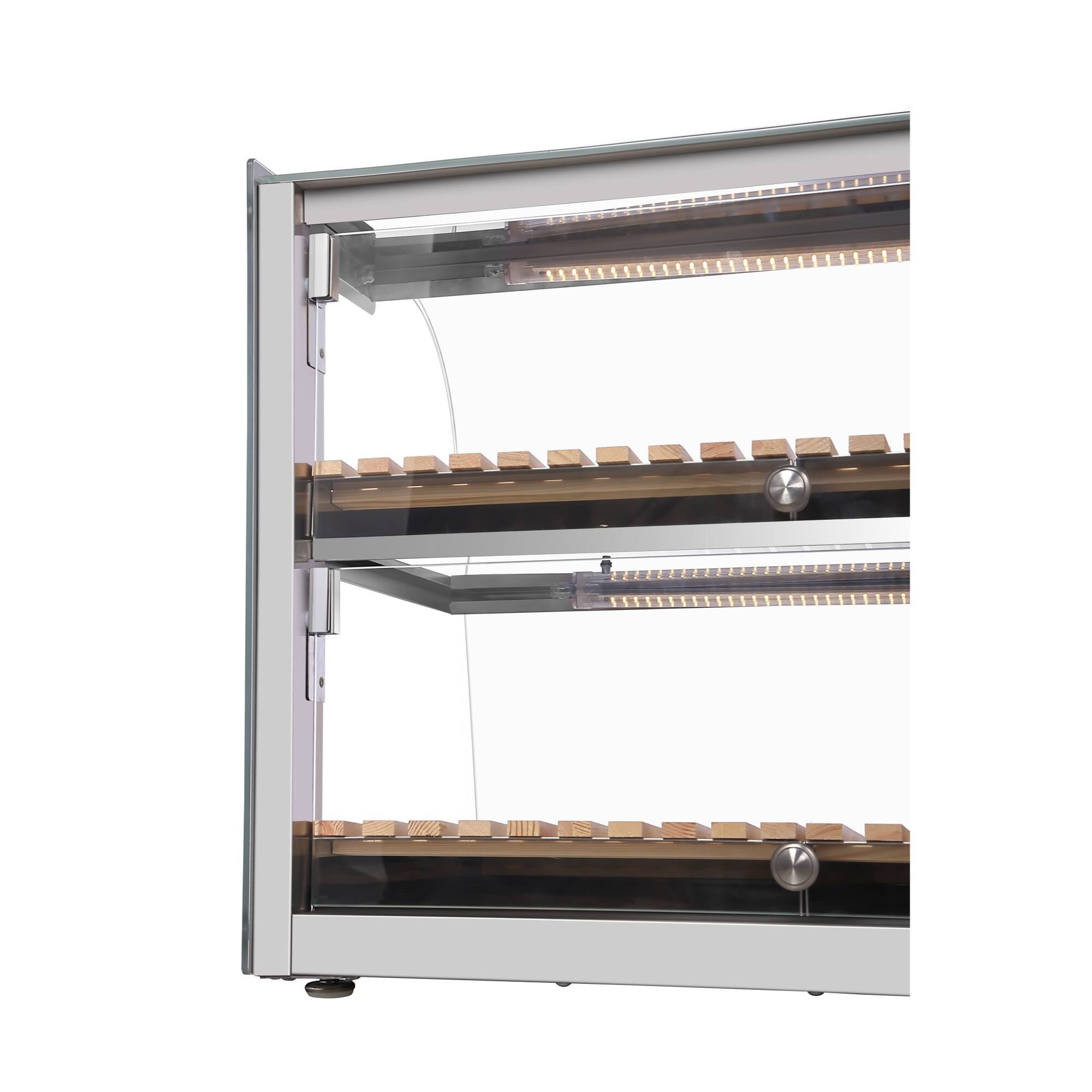 Alt View 4. Koolmore - 40 in. Glass Countertop Dry Bakery Display Case with Two Shelves and Bamboo Trays, 5.3 cu. ft. (DC-53C-B) - Silver.