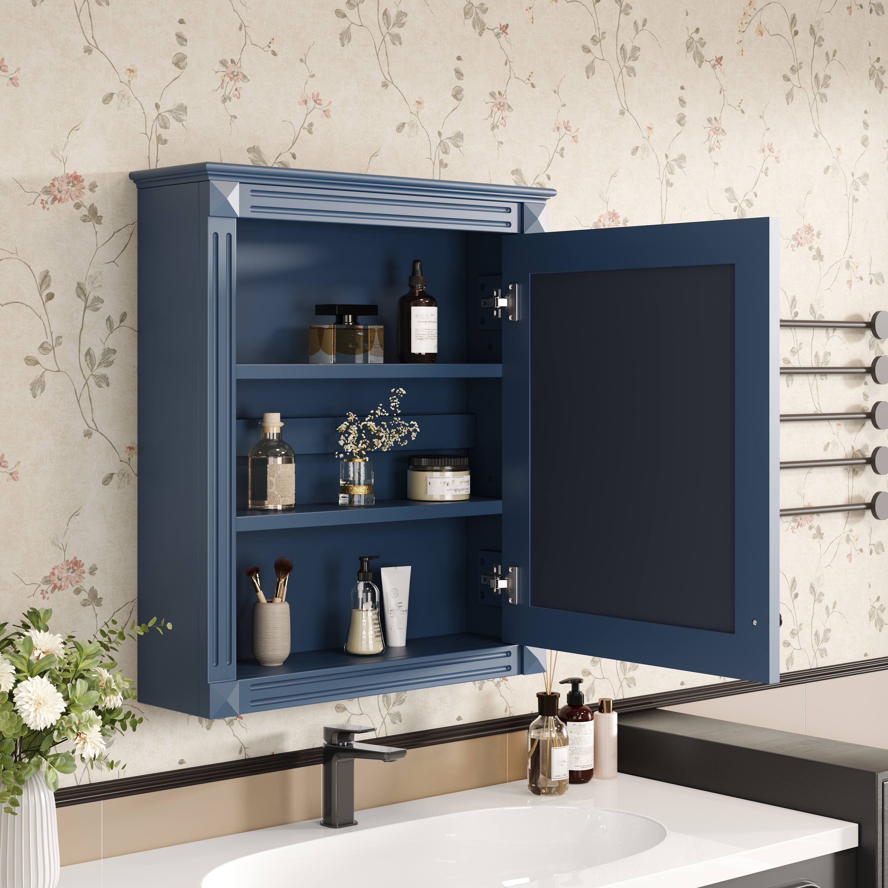 Angle. Z-Edge - 24'' x 27'' Wall Mounted Bathroom Storage Cabinet with Mirror, Medicine Cabinet with Height Adjustable Shelf - Blue.