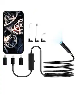 VEVOR - Endoscope Camera with Light, 1920P HD Borescope for Android & IOS, 8 LED Lights Inspection Camera with 10FT Semi-Rigid - Black