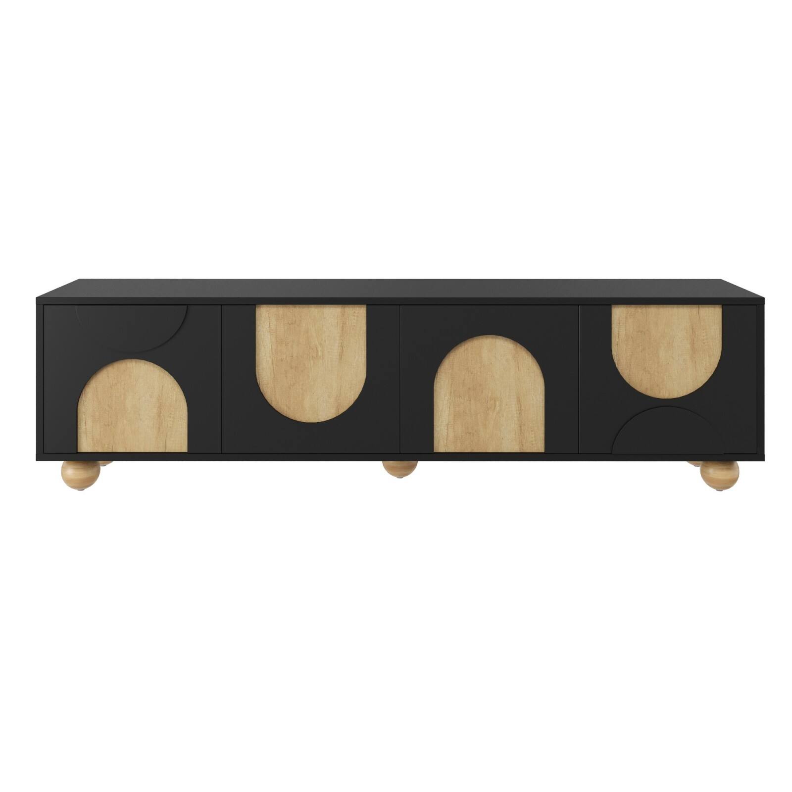 Alt View 9. Ecooso - Farmhouse TV Stand with Cable Holes for TVs up to 75",Rebound Device, 5 Solid Wood Legs for Living Room, Bedroom - Black.