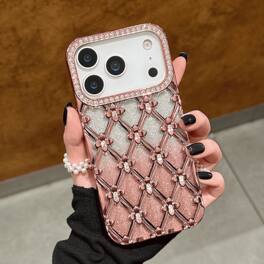 UUCOVER - Luxury Electroplated Bling Glitter Case for Apple iPhone 18 Pro Max, Shockproof Sparkle Rhinestone Diamond Flower Cover - Pink