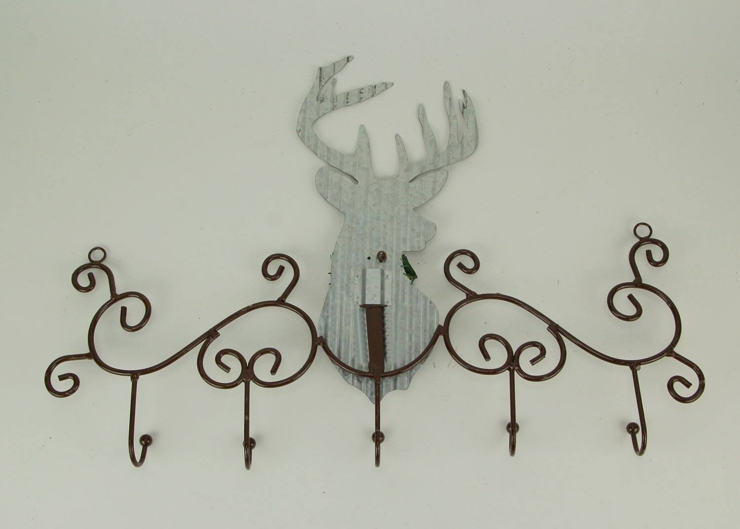 Alt View 2. Zeckos - Metal Art Scroll Rustic Deer with Pine and Bow Wall Hook Rack - Gray.