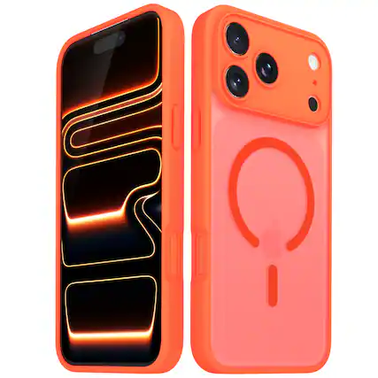 Front. Vena - For Apple iPhone 17 Pro Max Case Magsafe, Magnetic Ring Shockproof Translucent Back Slim Protective Phone Case, Orange - Orange.