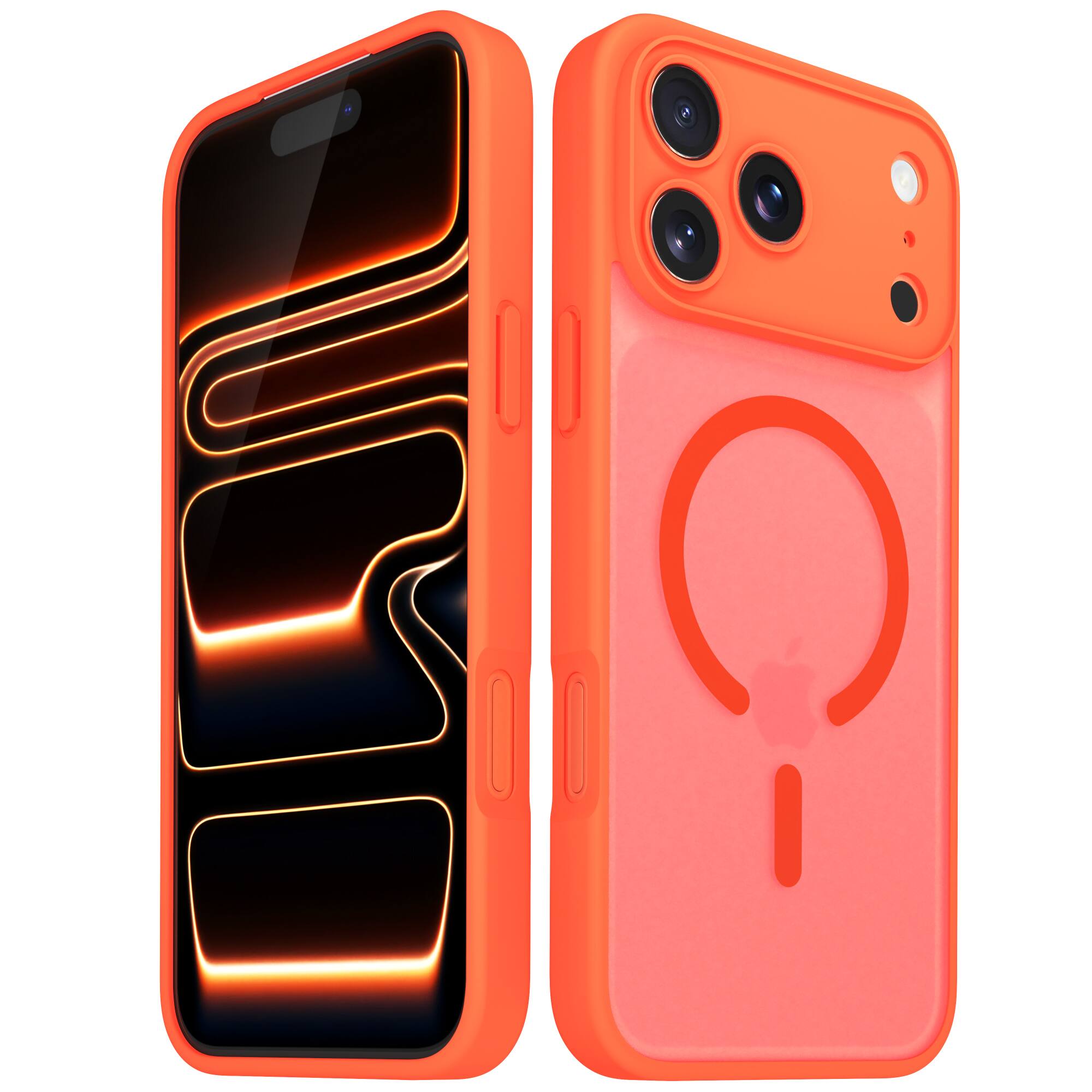 Front. Vena - For Apple iPhone 17 Pro Max Case Magsafe, Magnetic Ring Shockproof Translucent Back Slim Protective Phone Case, Orange - Orange.