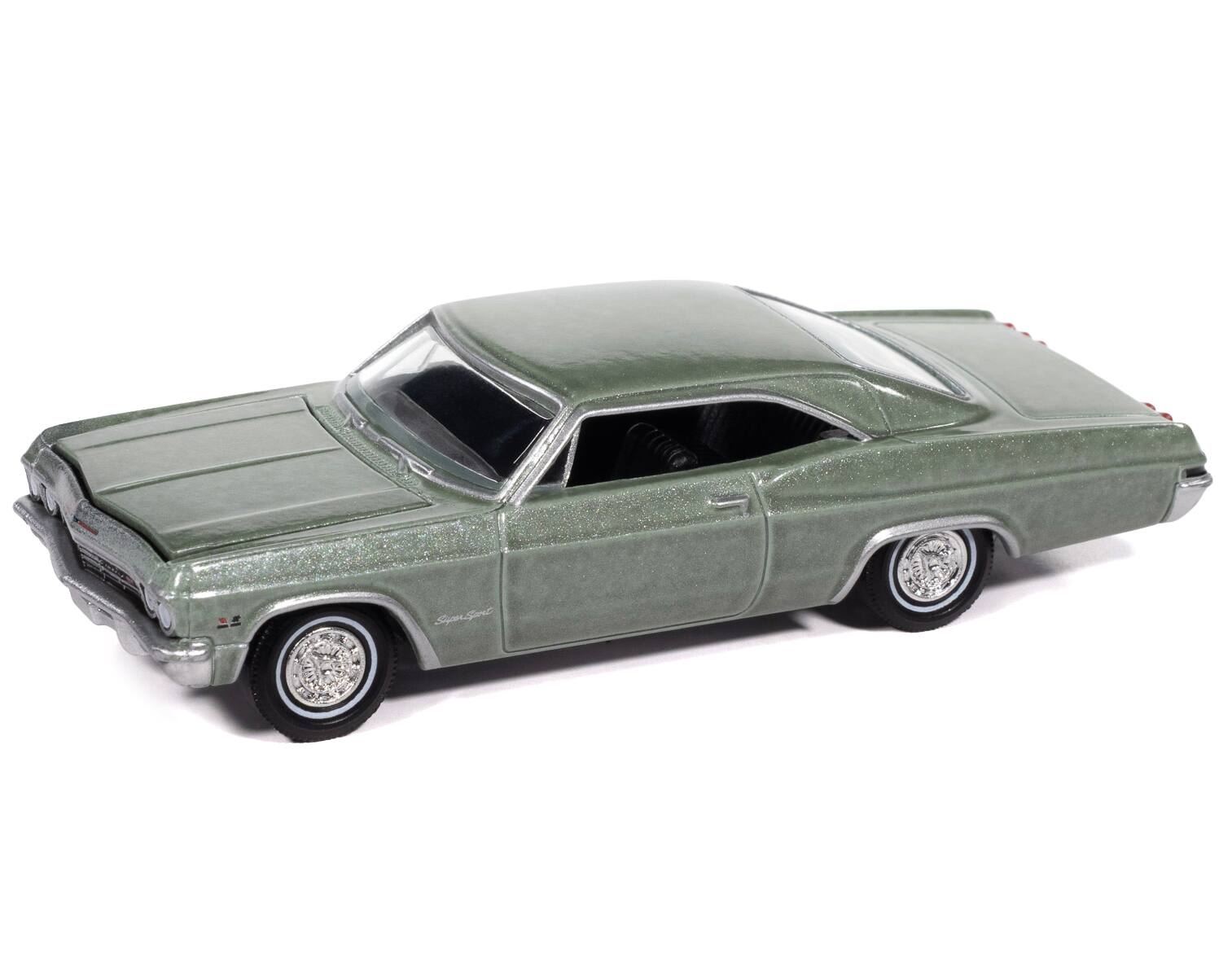 Left. Autoworld - 1965 Chevrolet Impala SS 396 Willow Green Metallic "Vintage Muscle" Series 1/64 Diecast Model Car by Auto World - Green Metallic.