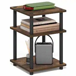Furinno - TURN-N-TUBE Side Table, Square End Table, Toolless Open Shelves Nightstand, Night Stand, Bedside Table, Easy Assembly - Amber Pine/Black