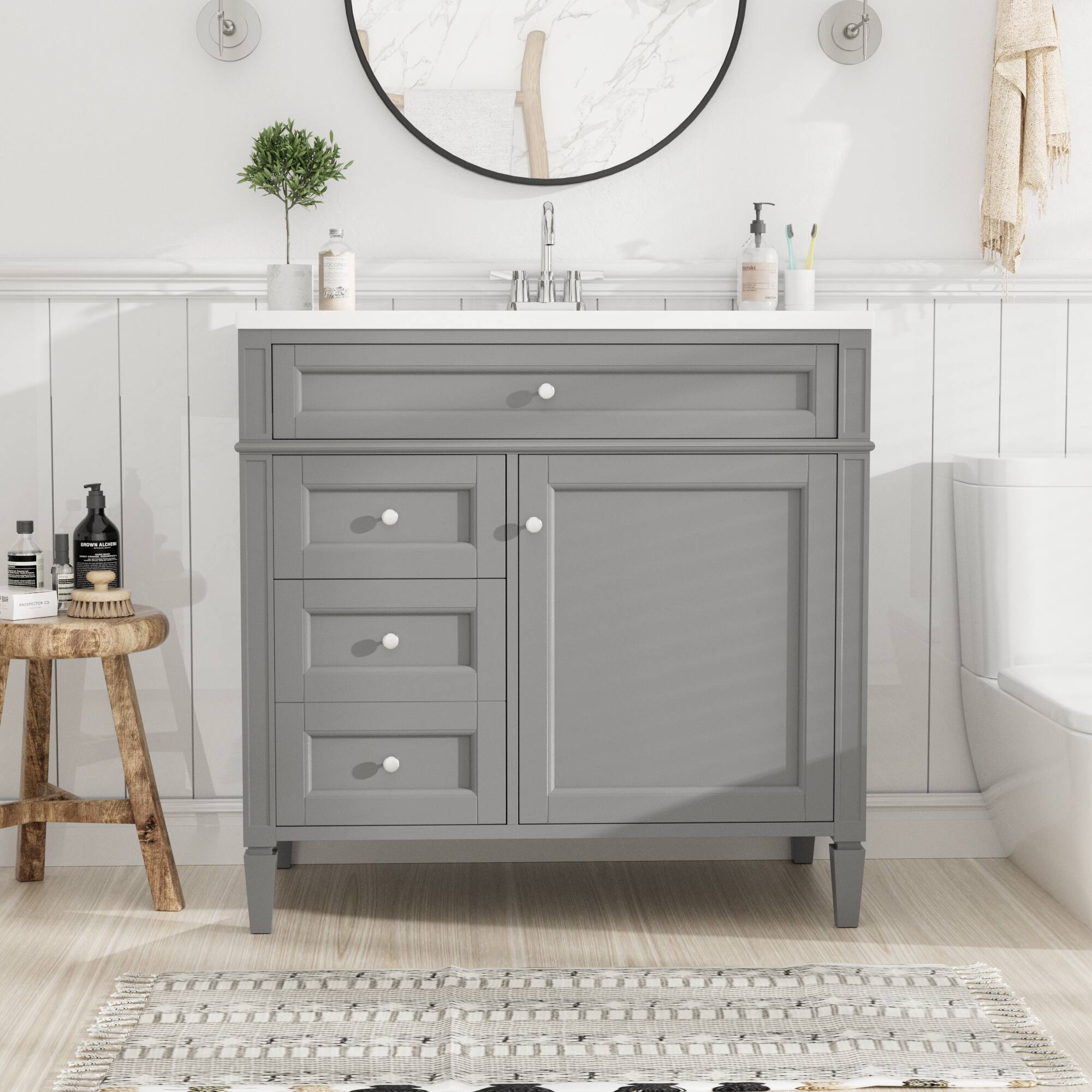 Alt View 4. Boyel Living - 36 Inch Modern Bathroom Vanity with Top Sink Two Drawers Tip Out Grey - Gray.