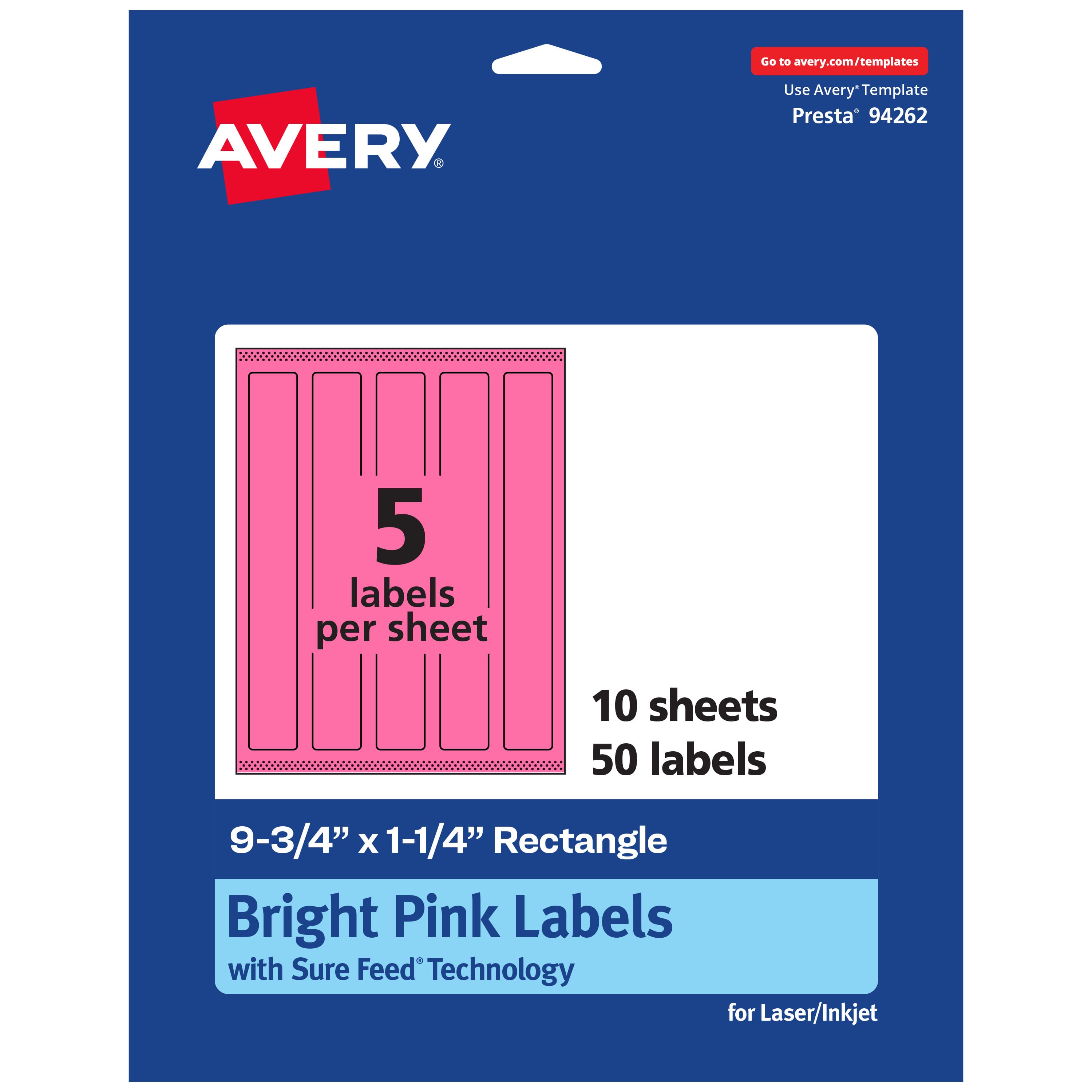 "Avery - Printable Rectangle Labels, Bright 9.75"" x 1.25"", 50ct - Pink" price history on PriceWatchPro