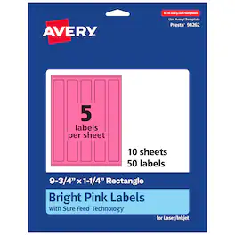 Avery - Printable Rectangle Labels, Bright 9.75" x 1.25", 50ct - Pink