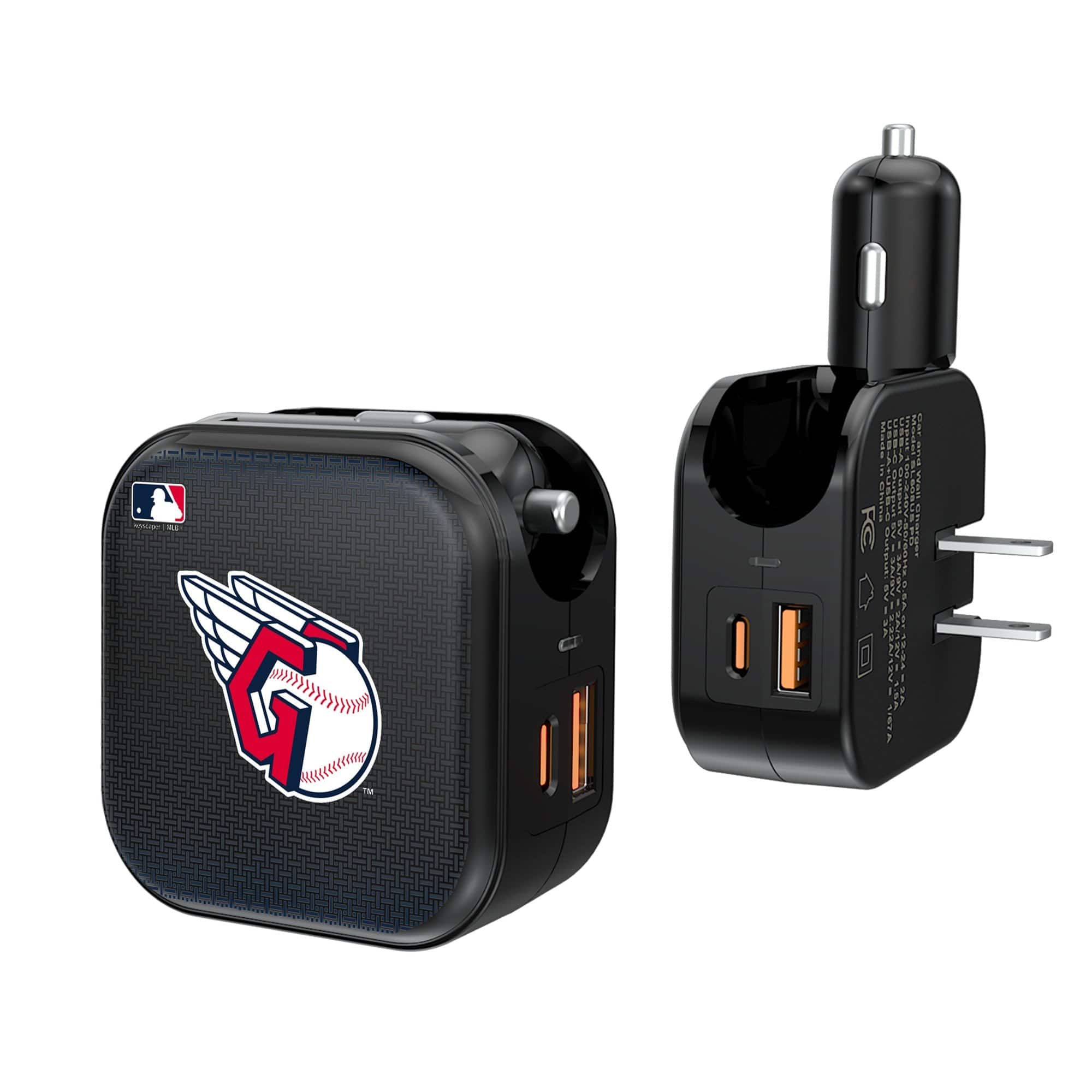 Keyscaper - Cleveland Guardians 2-in-1 USB A/C Charger - Black