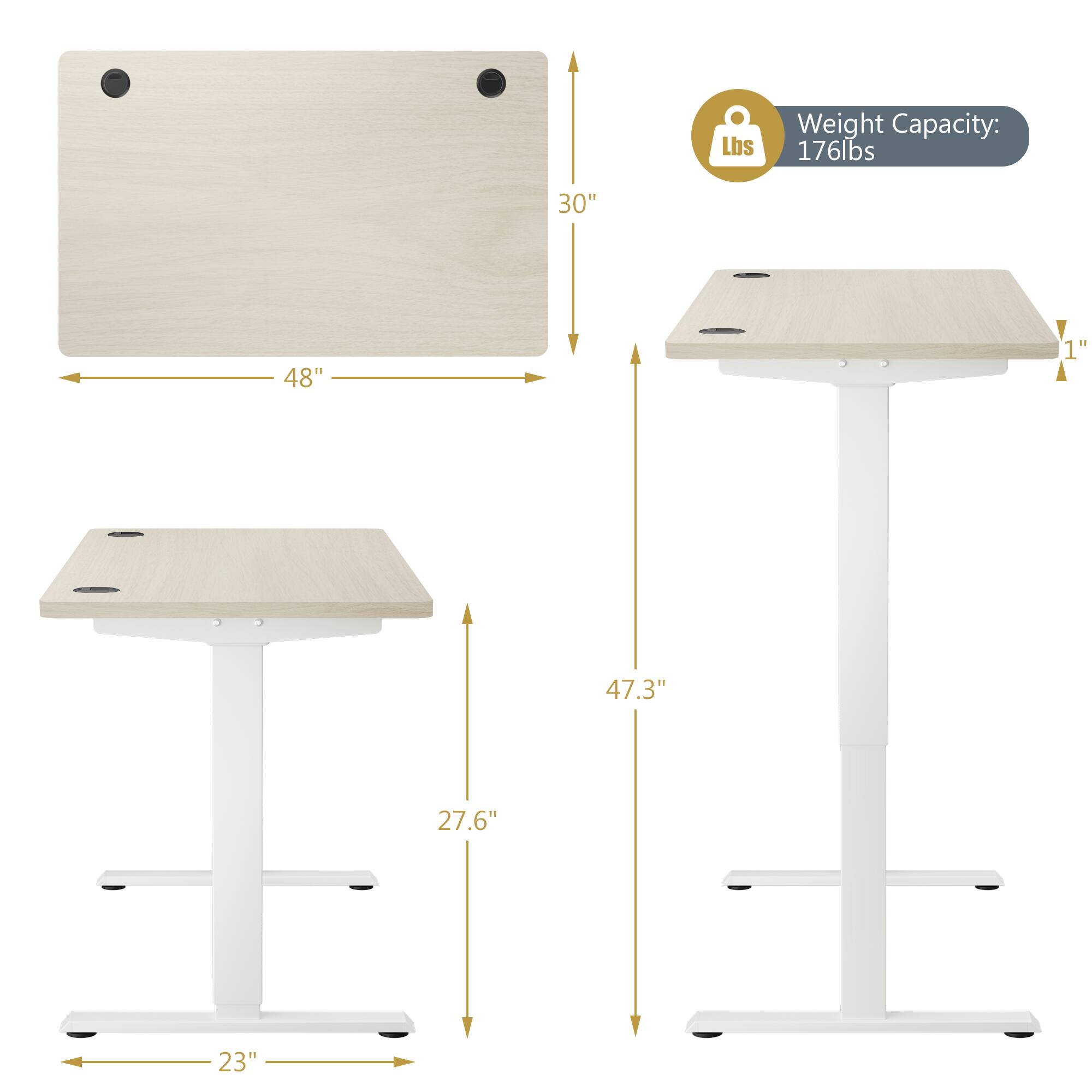 Lbs Weight Capacity: 176lbs  
30" x 48"  
1"  
47.3"  
27.6"  
23"