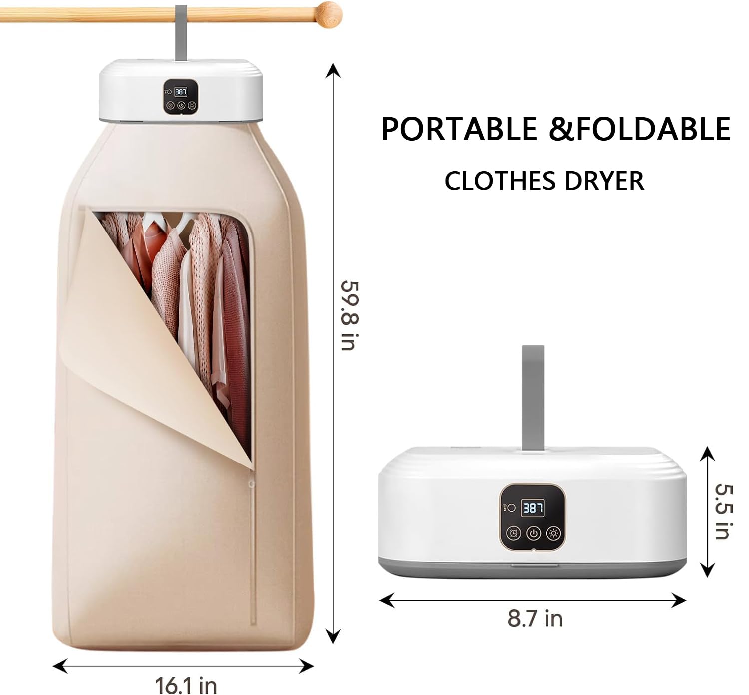 PORTABLE & FOLDABLE CLOTHES DRYER

59.8 in (height)
16.1 in (width)

5.5 in (height)
8.7 in (width)