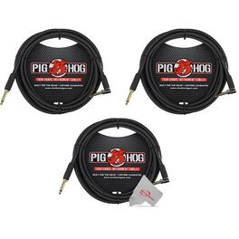 Pig Hog - Woven Tour Grade Instrument Cable 1/4" to 1/4" Right Angle 10ft , PCH10BKR - 3 Units - Black