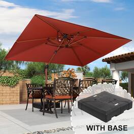 PURPLE LEAF - 9' X 12' Patio Rectangle Outdoor Cantilever Umbrella Windproof Offset Heavy Duty Sun Umbrella with Base for Garden - Brick Red