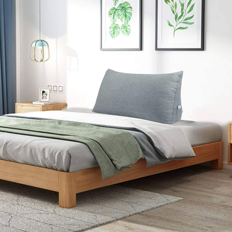 Left. wowmax - Twin Headboard Pillow - Large Wedge Reading Pillow for Sitting Up in Bed, Gray Breathable Removable Cover - Grey.