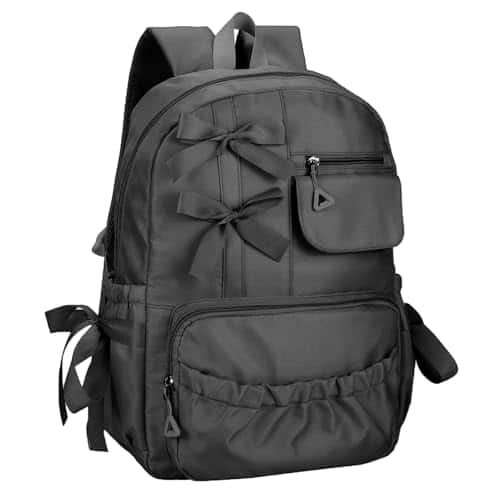 Stamp n Camp - Backpack With Bow For School Coquette Bookbag Dance Bag - Black