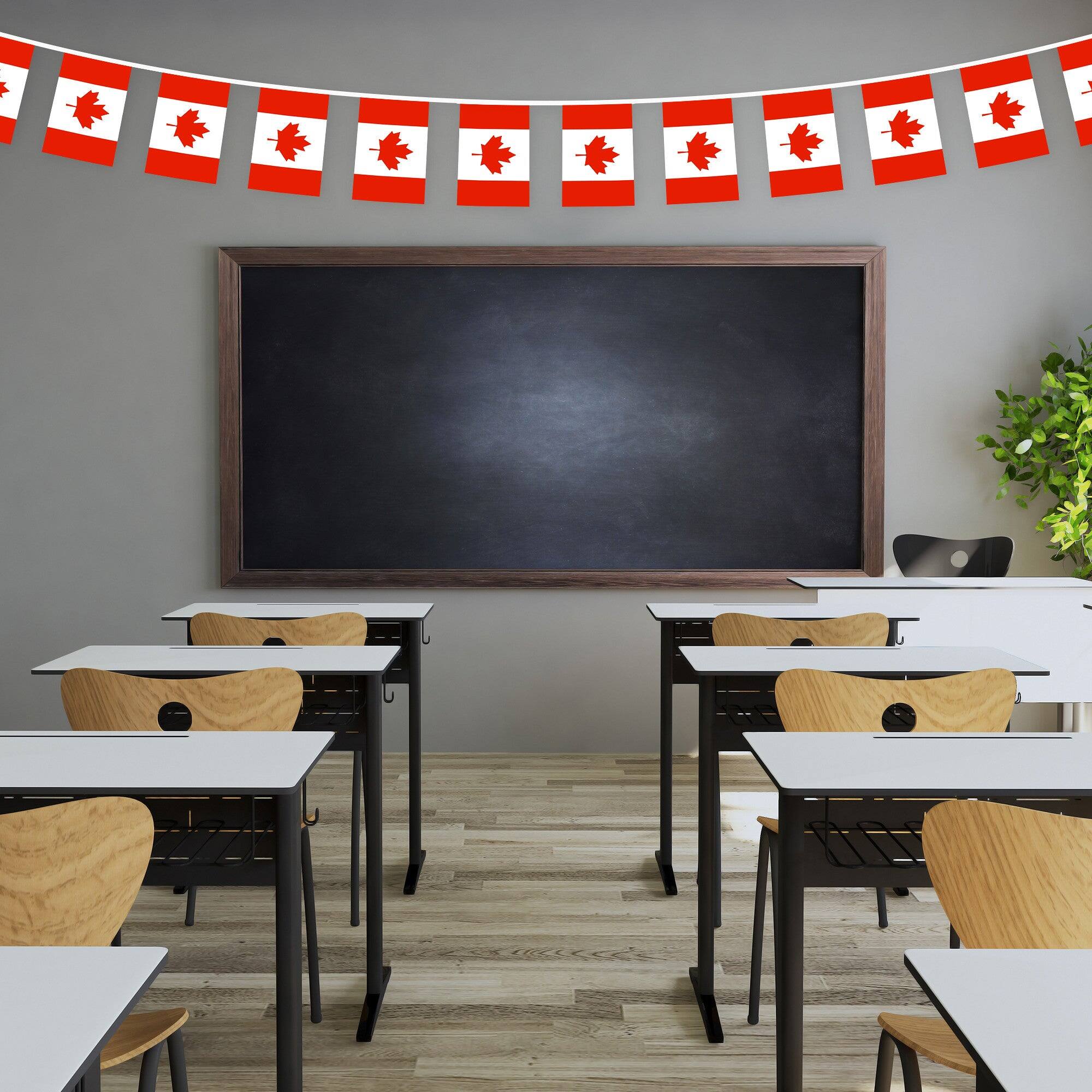 Back. G128 - Canada Flag Bunting Banner, 33 ft String with 38 Mini Flags (8.2 x 5.5 in), 150D Polyester. - Assorted Colors.