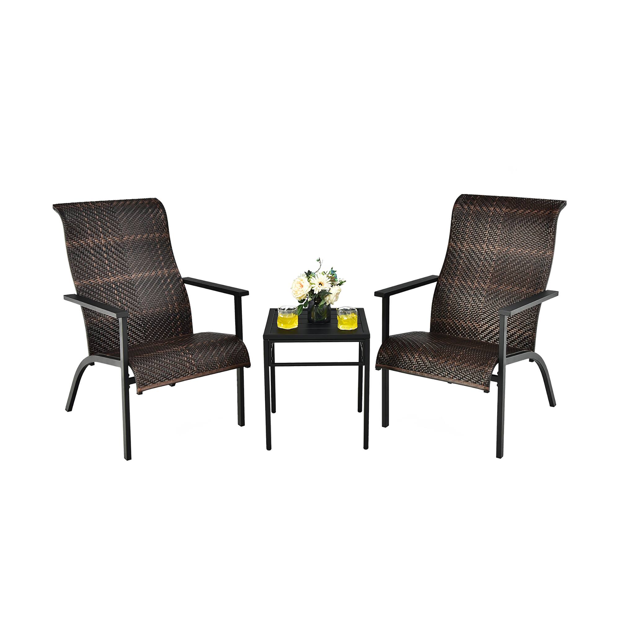 Alt View 5. Costway - Costway 3 PCS Patio Rattan Bistro Set High Backrest Armrest SideTable - Mix Brown.