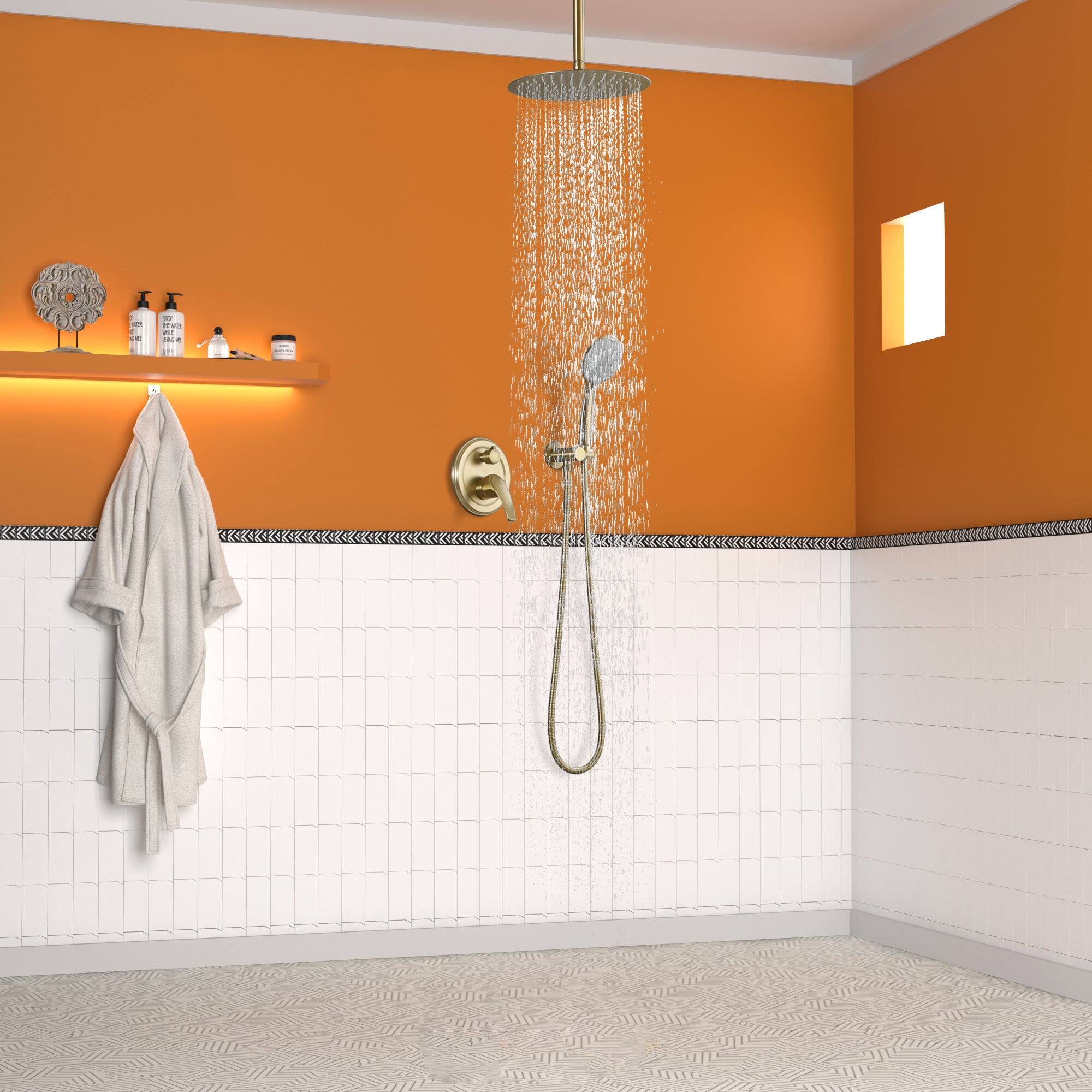 Alt View 3. Boyel Living - 5-Spray Patterns with 2.35 GPM 12 in. H Ceiling Mount Dual Shower Heads with Valve Included in Brushed Gold - Brushed Gold.