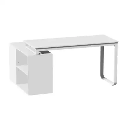 Front. FUFU&GAGA - FUFU&GAGA Modern L - Shaped Office Desk with Storage - Sleek Workstation for Home & Office - White.