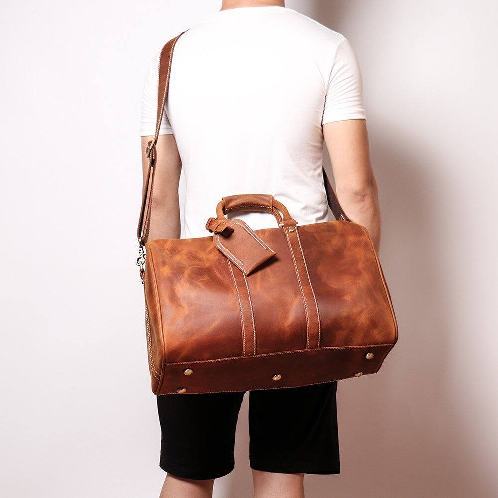 Alt View 5. Steel Horse Leather - The Brandt Weekender | Small Leather Duffle Bag - Brown.