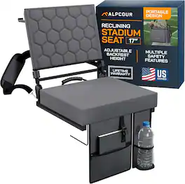 Alpcour - Folding Reclining Stadium Seat with Back Support for Bleachers - 17 Inch - Grey - Gray