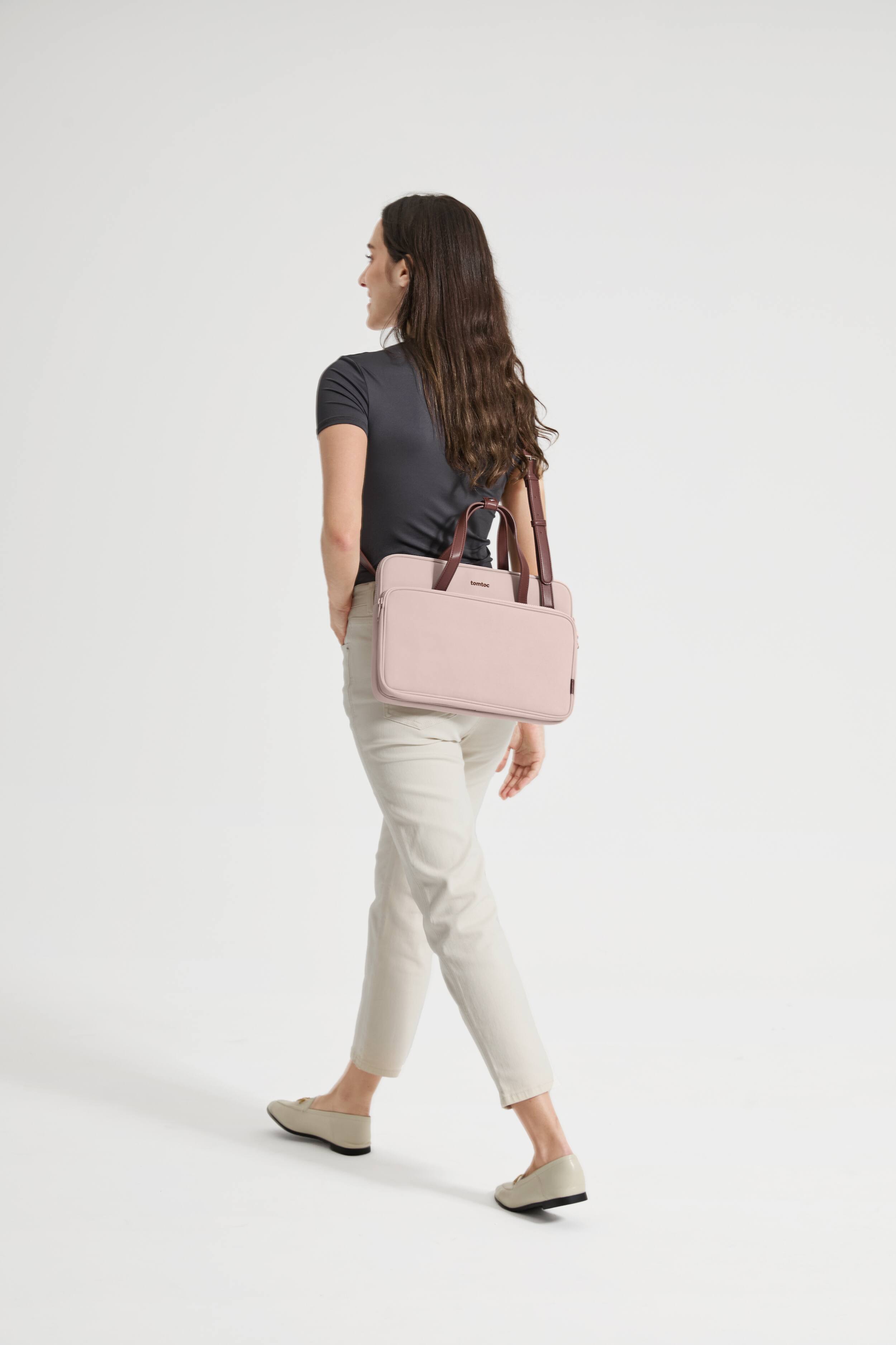 Alt View 20. tomtoc - Versatile-A12 Laptop Shoulder Case Bag for 14 inch MacBook Pro, 13" MacBook Air & Pro, Microsoft Surface Laptop - Blush Pink.