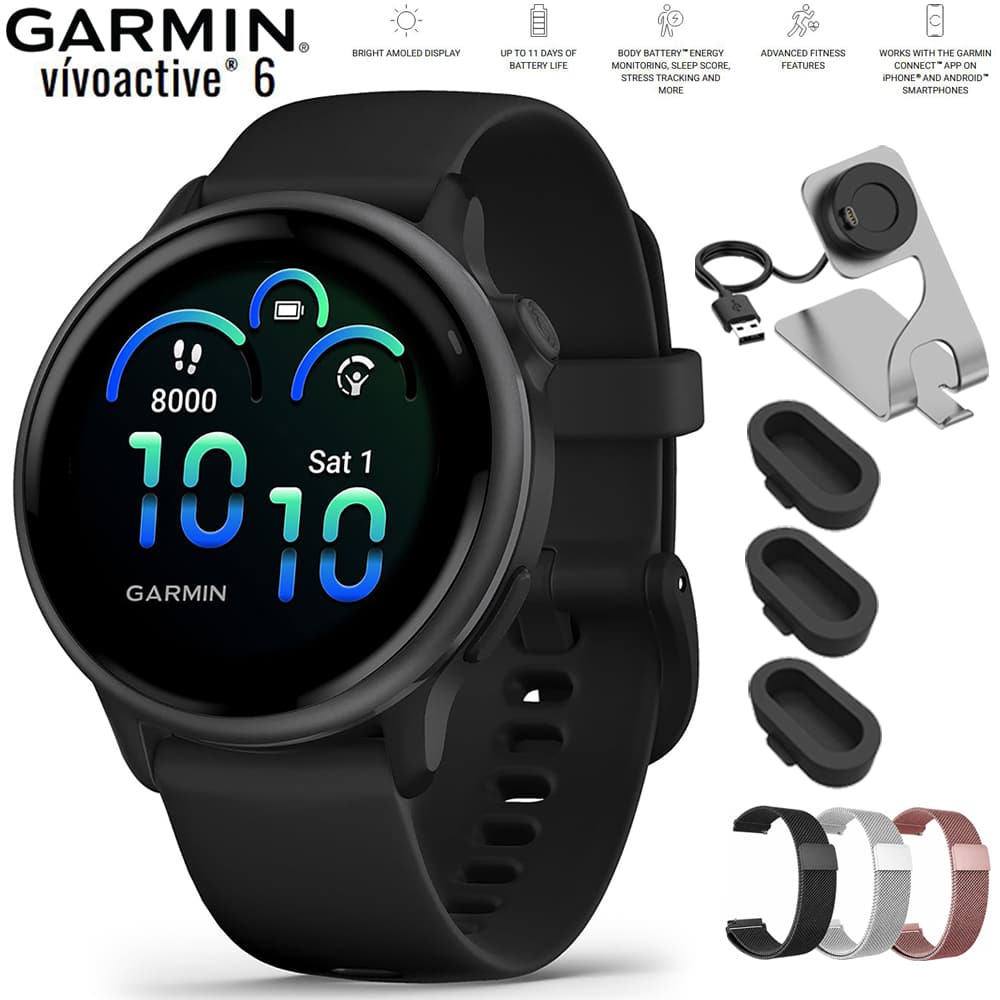 Bundle - Garmin - VIVOACTIVE 6 Health & Fitness GPS Smartwatch 42mm + Extra Bands Accessory Package - Slate with Black Band - (2025) price history on PriceWatchPro