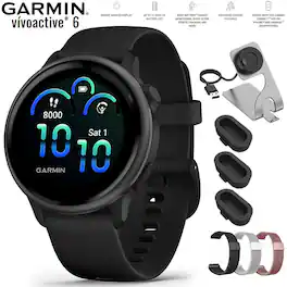 Bundle - Garmin - VIVOACTIVE 6 Health & Fitness GPS Smartwatch 42mm + Extra Bands Accessory Package - Slate with Black Band - (2025)