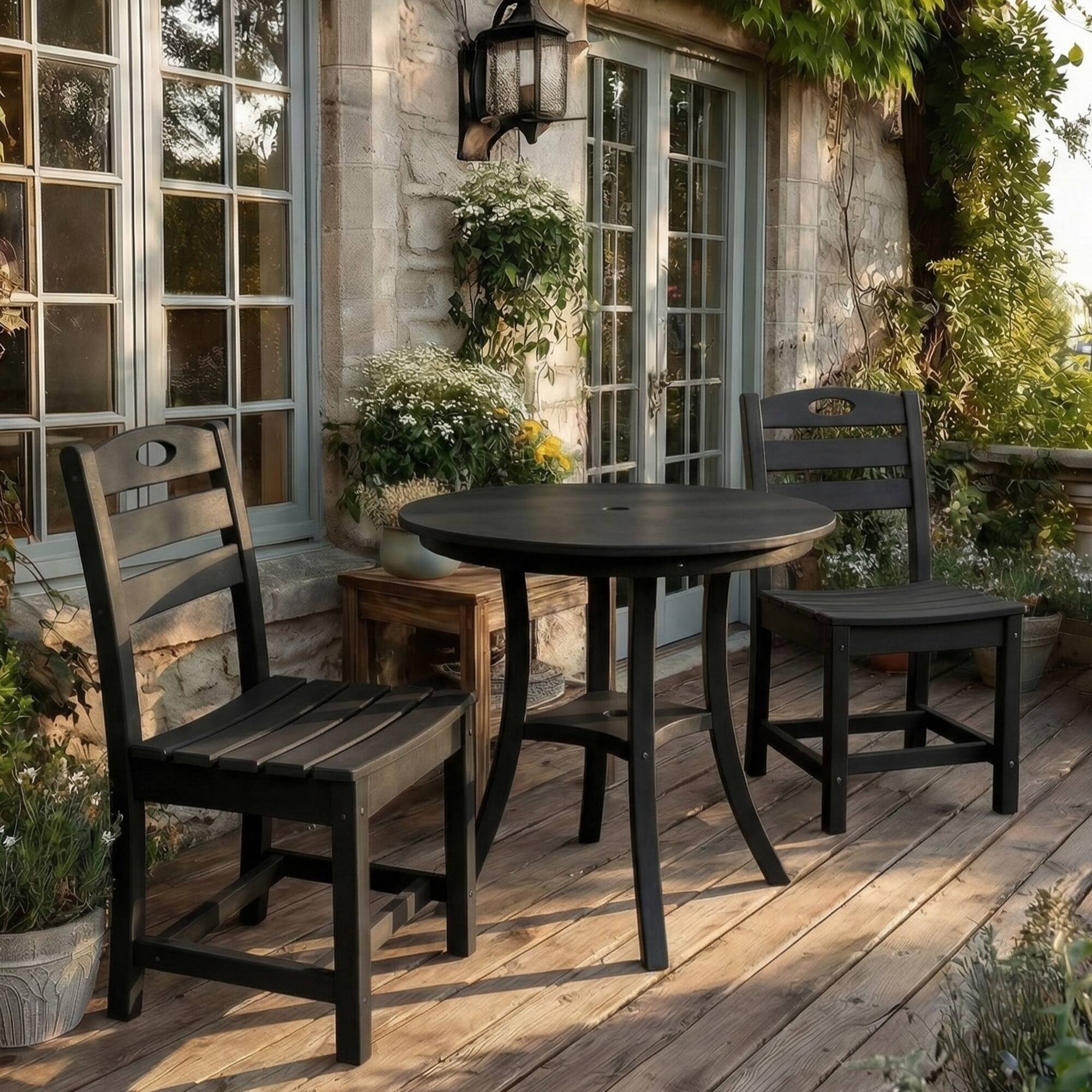 Alt View 3. Boyel Living - 3-Piece HDPE Patio Bistro Set with Round Table and 2 Chairs - Black.