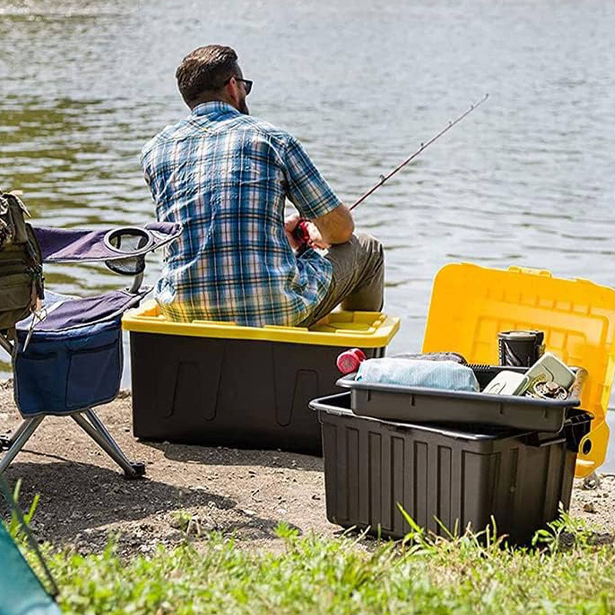 Alt View 7. Homz - Homz 15 Gallon Durabilt Storage Container with Snap Lid, Black/Yellow (4 Pack) - Black Base/Yellow Lid.