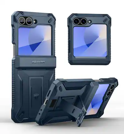 Front. dexnor - Dexnor for Samsung Galaxy Z Flip 6 Full-Body Case with Stand & Hinge Protection & Front Screen Protector,Navy Blue - Navy Blue.