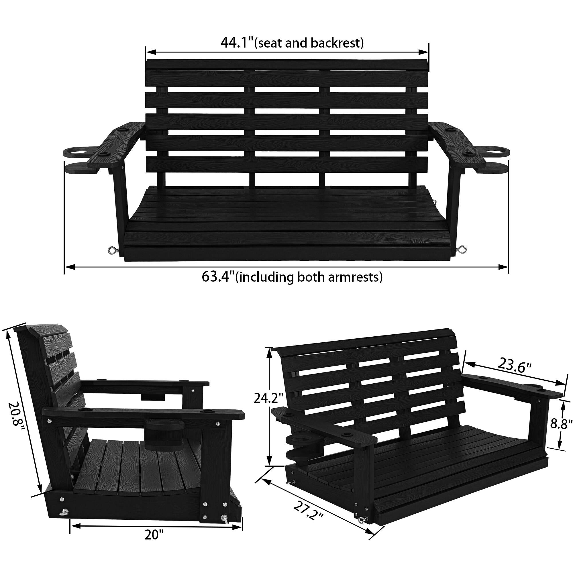 44.1" (seat and backrest)  
63.4" (including both armrests)  
20.8"  
24.2"  
23.6"  
8.8"  
20"  
27.2"