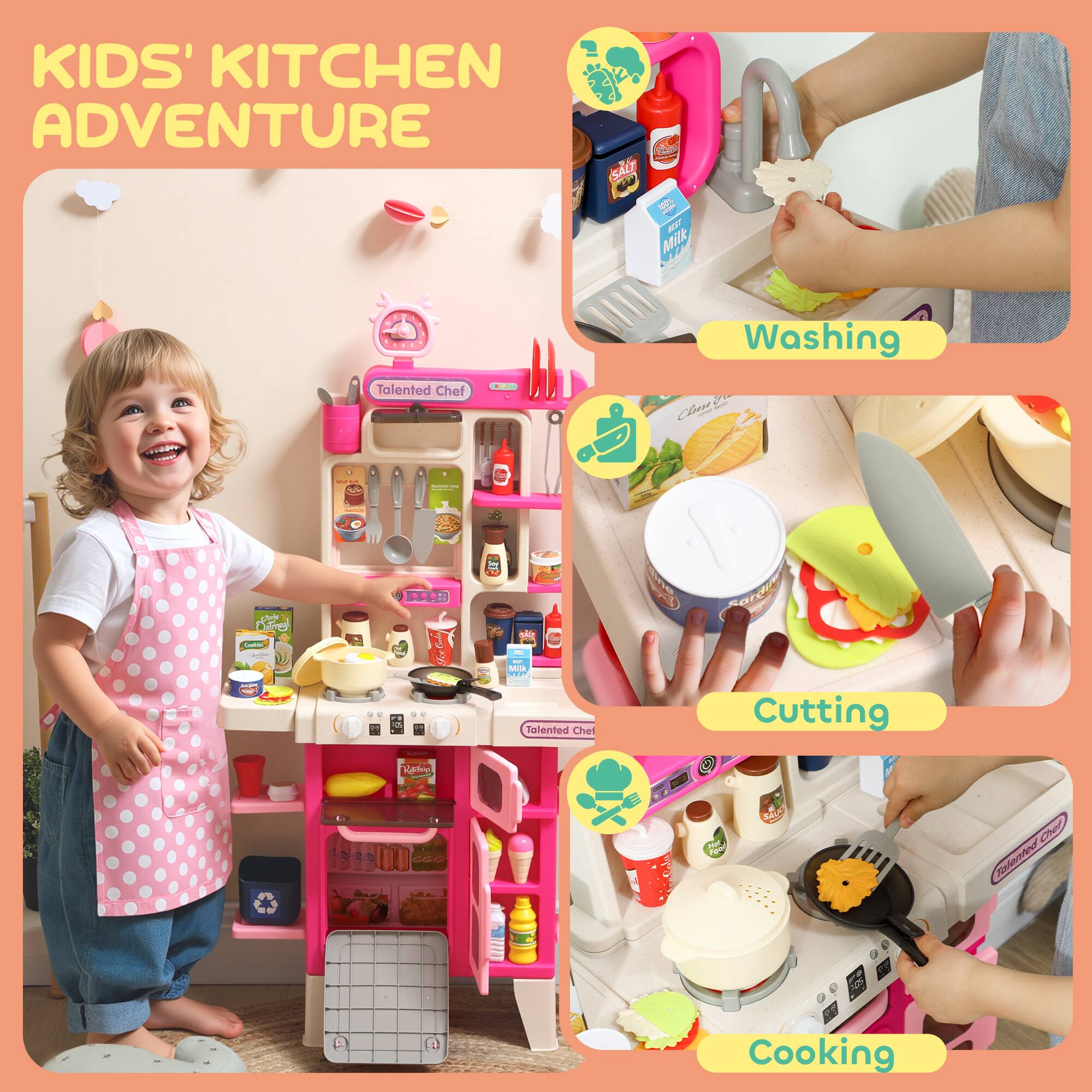 KIDS' KITCHEN ADVENTURE PC a SALT A 100% - - Milk Washing Talented Chef - 9 Cht - - - | I d - - - - de I adda WEIE tollented Chef Cutting Ma F Chet rolonted Cooking