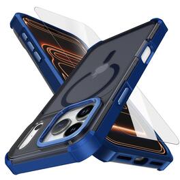 Dteck - Magnetic Clear Case with Glass Screen for iPhone 17 Pro Max, Shockproof Compatible with Magsafe Accessory Phone Cover - Blue