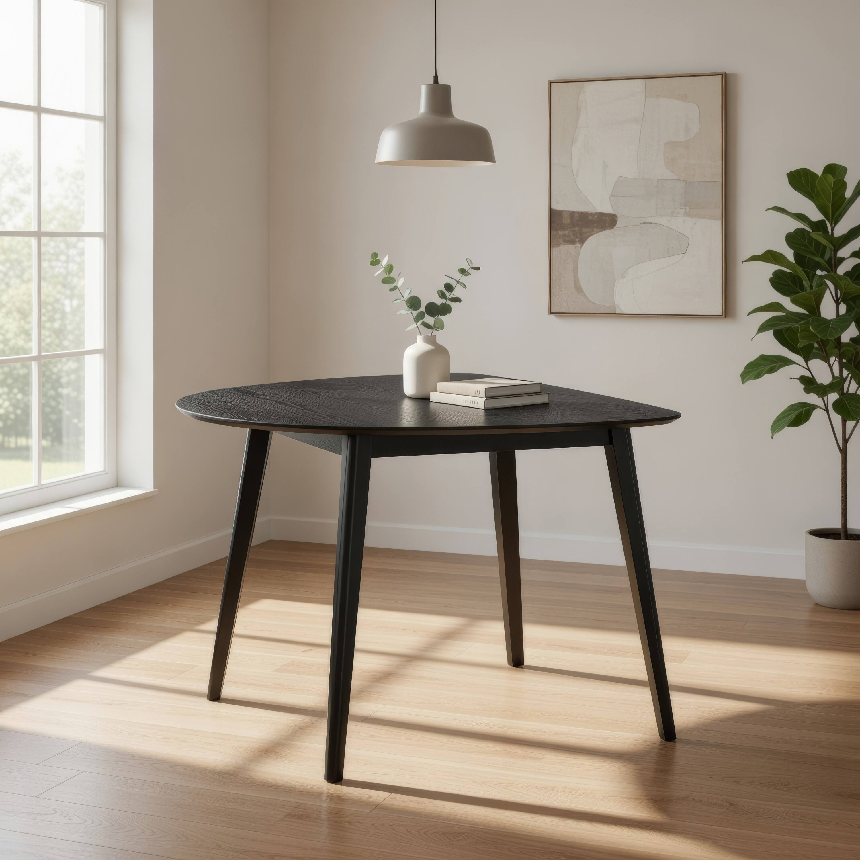 Alt View 7. Manhattan Lane - Rory Dining Table, 43 Inch Half Moon Top, Scandinavian Black Wood - Black.