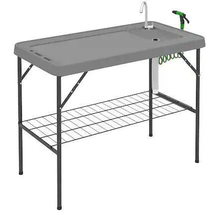 Front. Outsunny - Outsunny Folding Fish Cleaning Table, Portable Camping Sink Station - Gray.