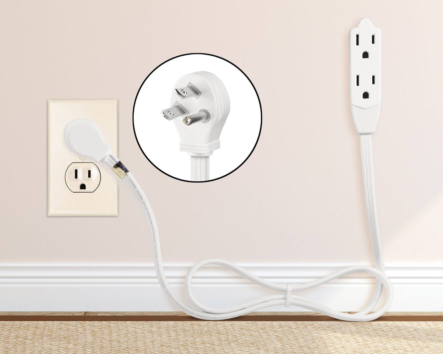 Alt View 4. Maximm - 6 ft Flat Plug Extension Cord/Wire, Multi Outlet - 3 Prong Angled Plug Extension Cord - UL Certified - White.
