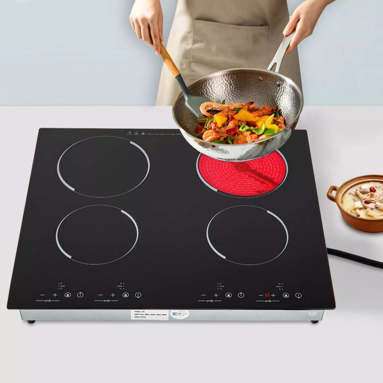 Back. Stock Preferred - 4-Burner 3000W Electric Ceramic Cooktop - Black.