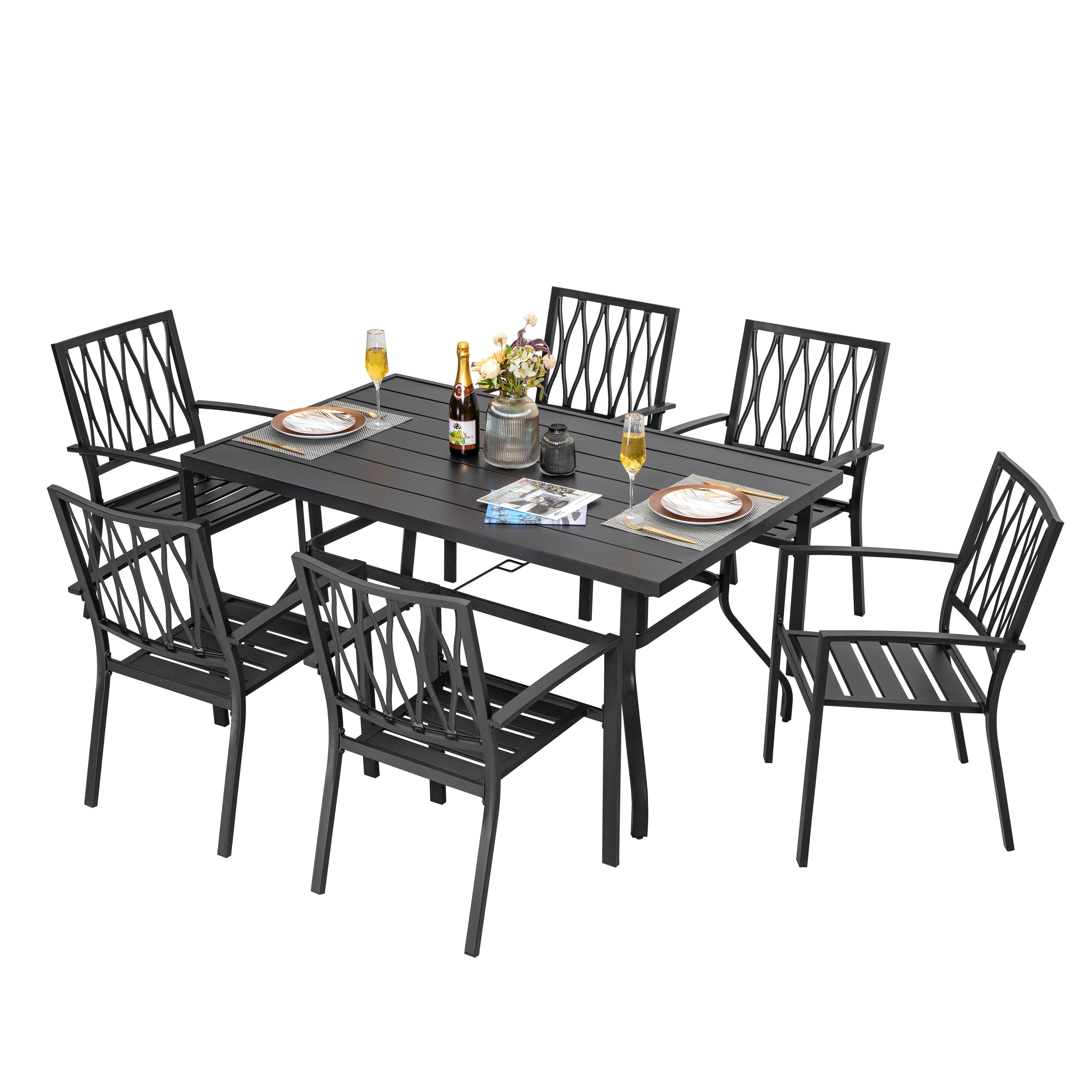 Alt View 8. Nuu Garden - Outdoor 7-Piece Dining Set with Umbrella Hole - Black.