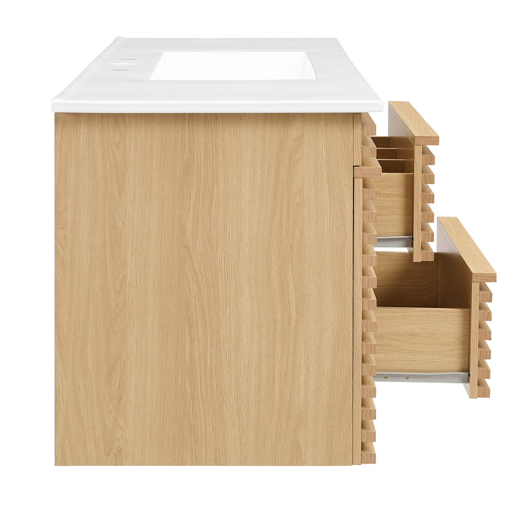 Alt View 4. Modway - Render 48" Wall-Mount Bathroom Vanity Basin Included by Modway - Oak White.