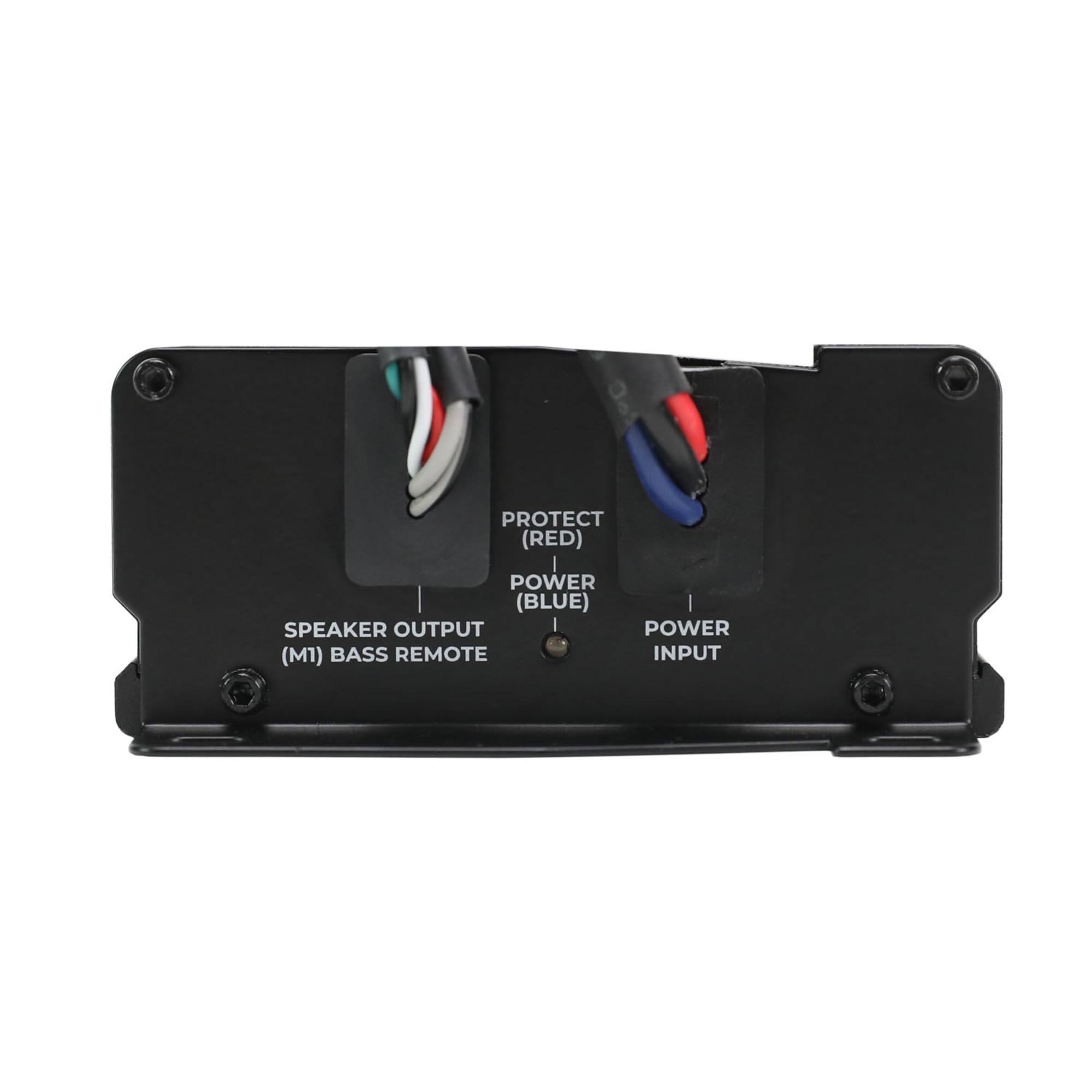 PROTECT (RED)  
POWER (BLUE)  
SPEAKER OUTPUT (M1) BASS REMOTE  
POWER INPUT