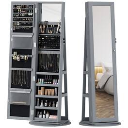 Homcom - Swivel Jewelry Armoire, Lockable Jewelry Cabinet with Full-Length Mirror - Gray