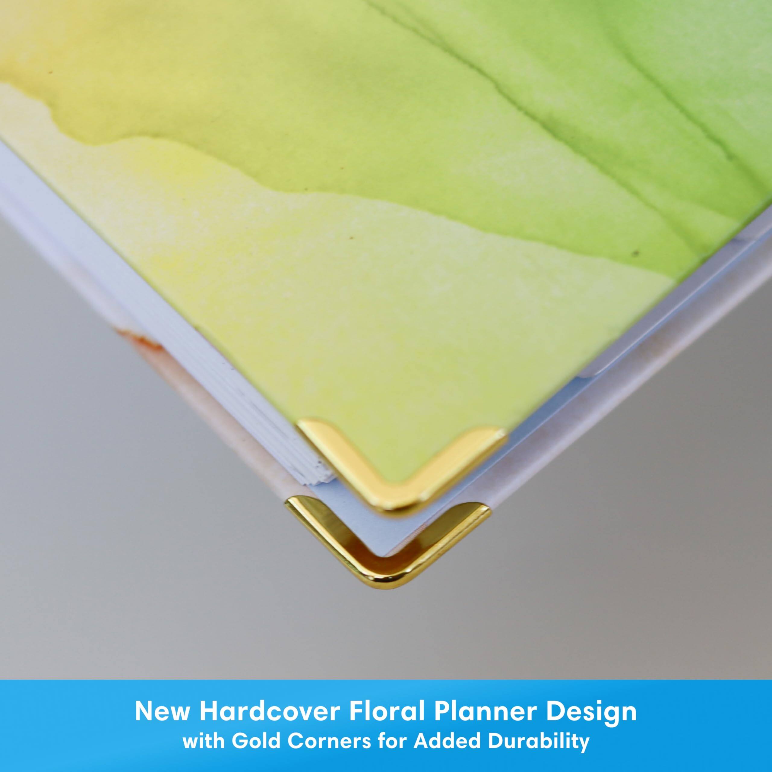 New Hardcover Floral Planner Design with Gold Corners for Added Durability