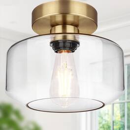 Earthley Blooms - Industrial Semi Flush Mount Ceiling Light Oil Rubbed Bronze Lumen Led Bulb Included Clear Glass Shade Fixtu - Brass (Includes $12 bulb, 2700K, 800LM)