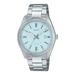 Casio - Men’s Blue Dial Stainless Steel Bracelet Watch - MTP-1302DA-2A2VDF - Silver