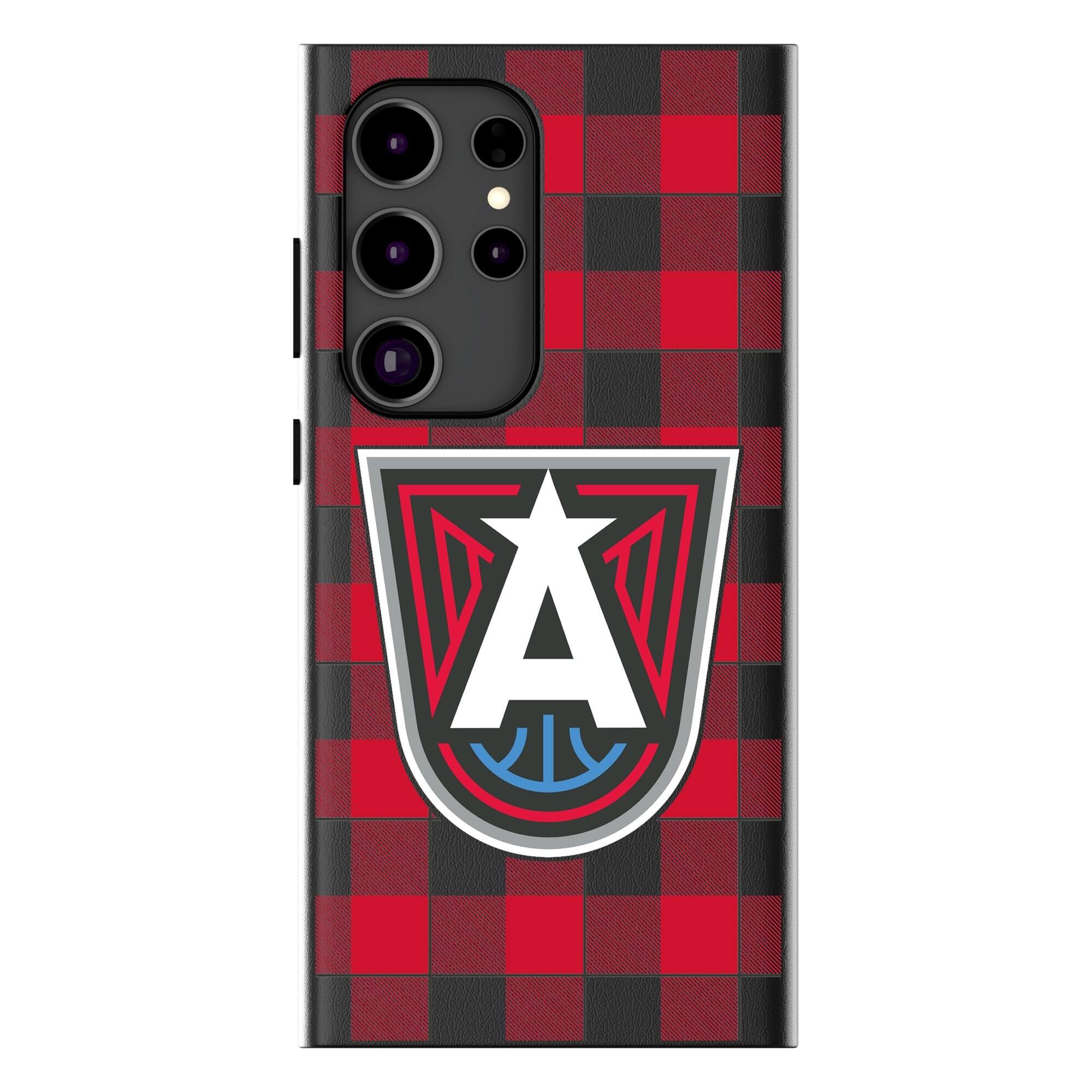 Front. Keyscaper - Atlanta Dream Plaid Galaxy Magnetic Bump Case - S25 Ultra - Black.