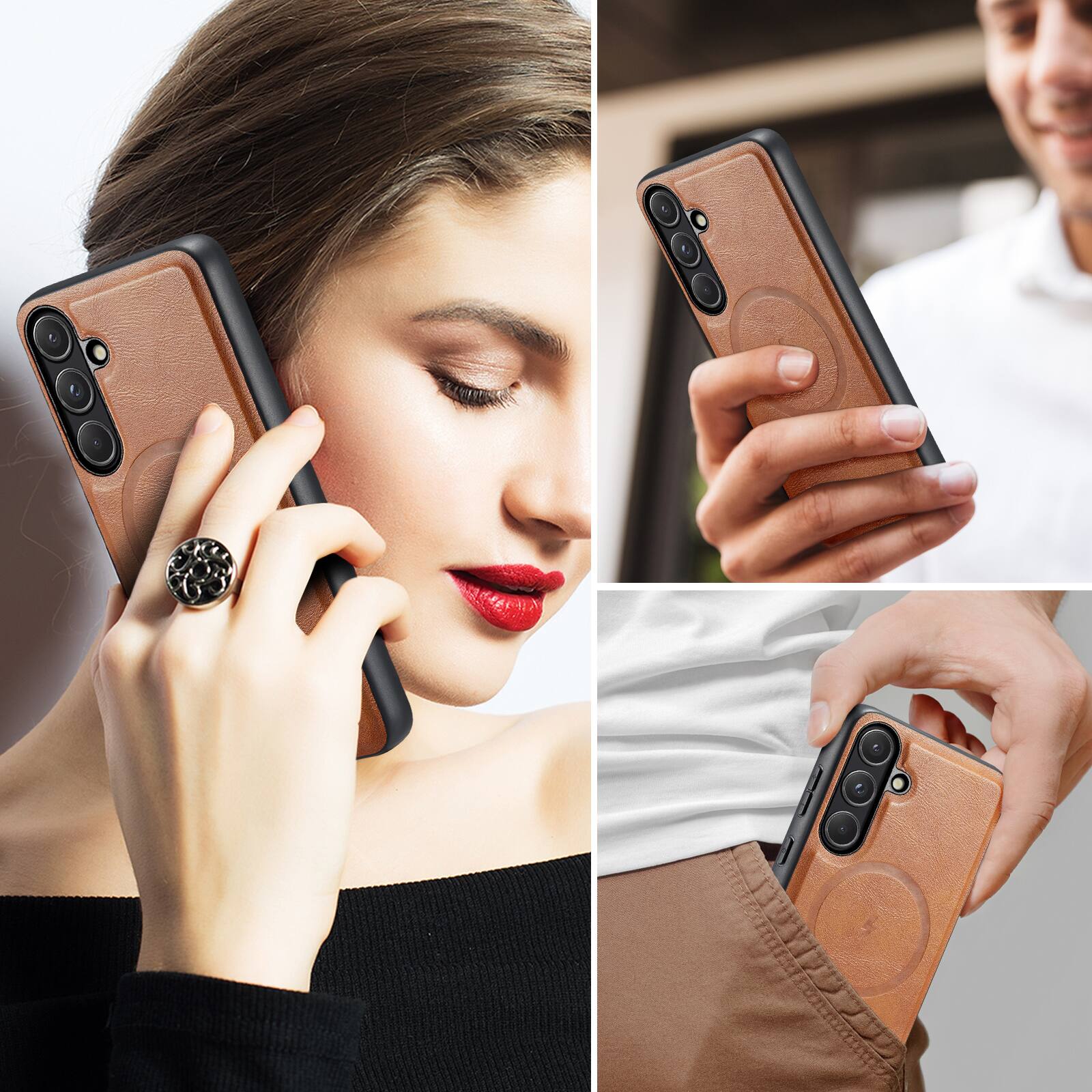 Alt View 6. Dteck - Detachable Magnetic Wallet Case For Samsung Galaxy S26+ Shockproof Leather RFID Blocking Flip Kickstand Cover - Brown.
