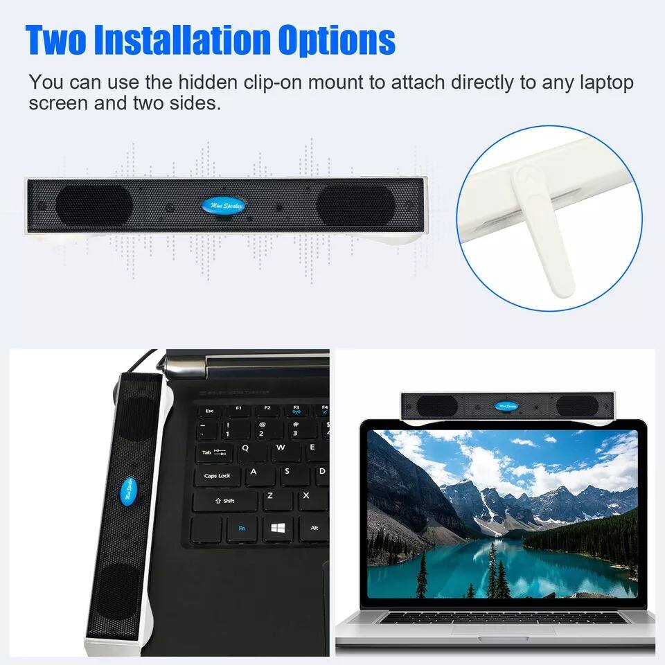 Two Installation Options

You can use the hidden clip-on mount to attach directly to any laptop screen and two sides.
